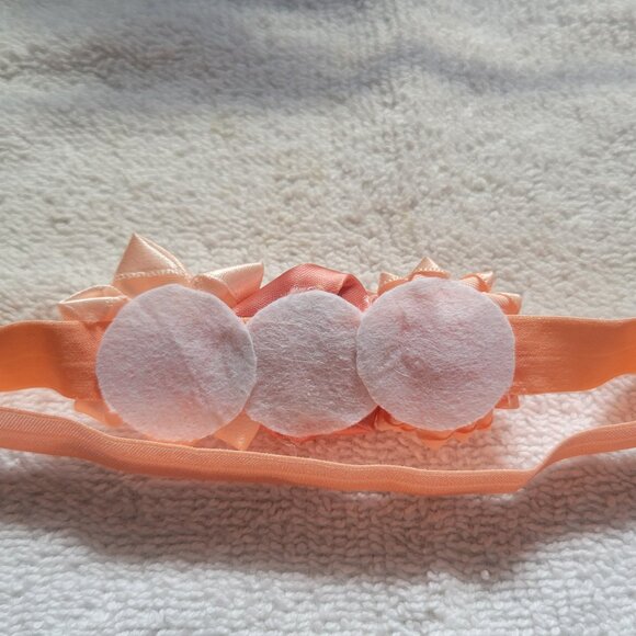 Handmade Baby Girls Headband Peach Size 0-3m 12"-14" D New - Picture 3 of 5